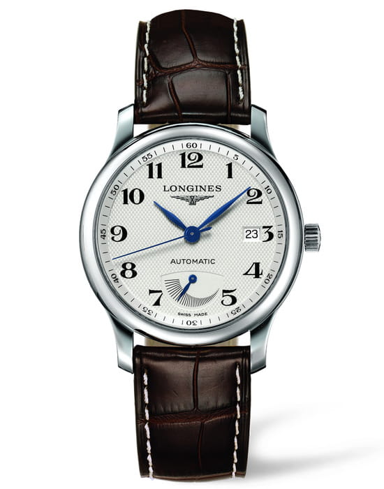 Longines Longines Master Collection L2.708.4.78.5  L27084785 механические мужские часы серебристый циферблат, браслет кожаный — вид спереди